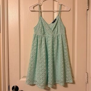 Express Mint Green Crochet Lace Skater Dress Size XS Sleeveless V-Neck